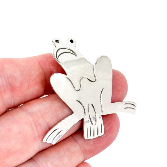 Vintage Mexico Taxco TC-87 Sterling Silver 925 Frog Pin Brooch Pendant - Picture 1 of 9